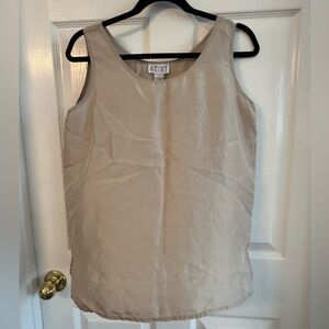 Stunt Womens 100% Silk Sleeveless Tunic Blouse Tan Beige Size Small Dressy Layer